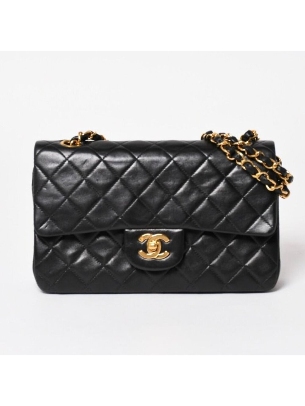 Chanel Quilted 23 Double Flap Chain Shoulder Bag CC Logo Lambskin Black